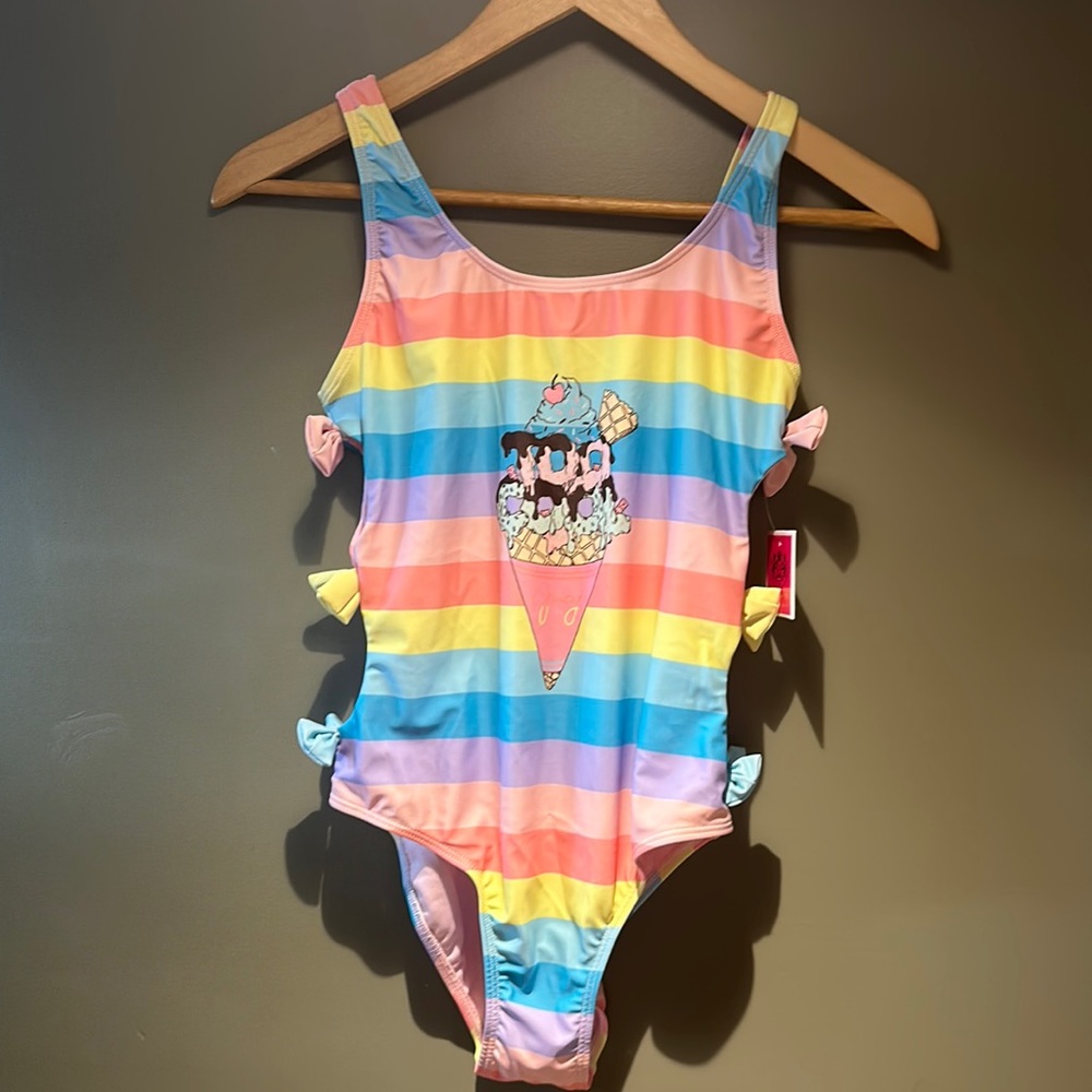 Juicy Couture Girls Rainbow  1 Piece Swimsuit sz 10/12 NWT